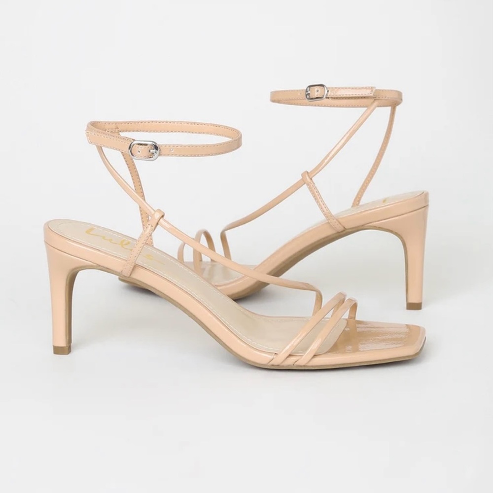 Light Nude Patent Ankle Strap Heels - Picture 2 of 5